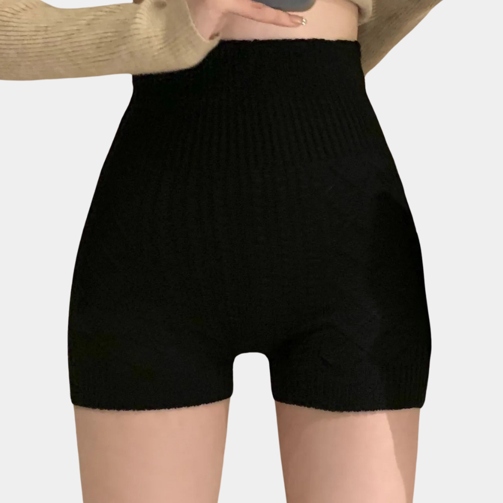 Geribde hoge taille shorts - elegante gebreide shorts voor vrouwen