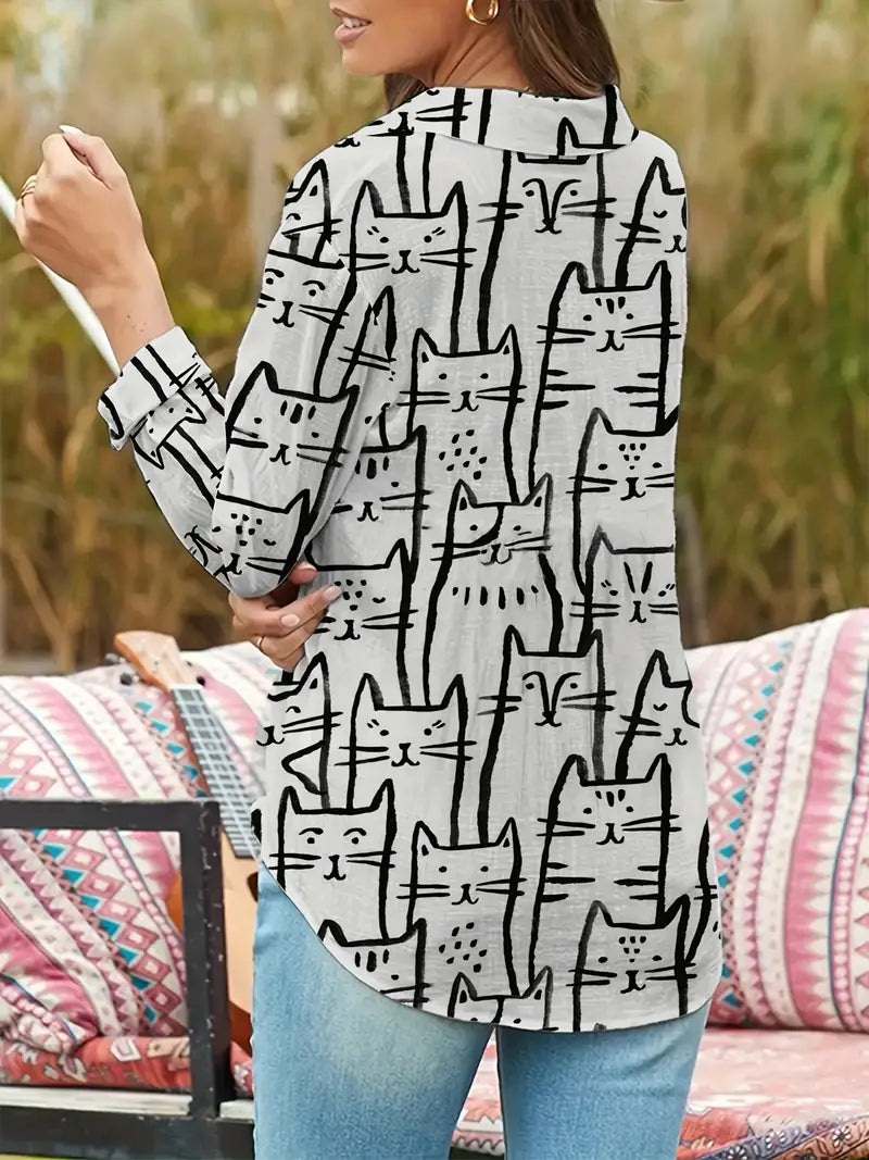 Dames t-shirt met kattenprint - luchtige casual top voor de lente