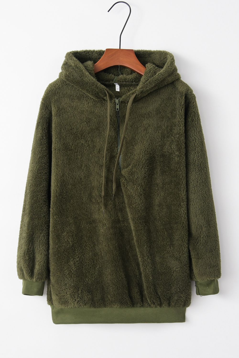 Warme fleece hoodie - oversized dames trui met halve rits en capuchon - Bakkermode.nl