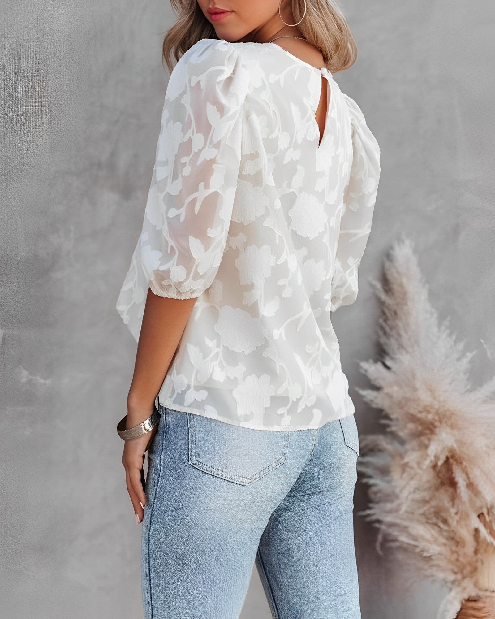 Dames bloemen chiffon blouse - stijlvolle top met pofmouwen voor een verfijnde look