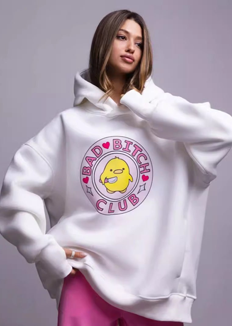 Oversized hoodie met eendenprint - casual dames sweater - Bakkermode.nl