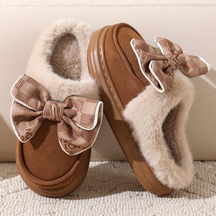 Warme pantoffels - dames huis slippers met pluche voering en strikdetail - Bakkermode.nl