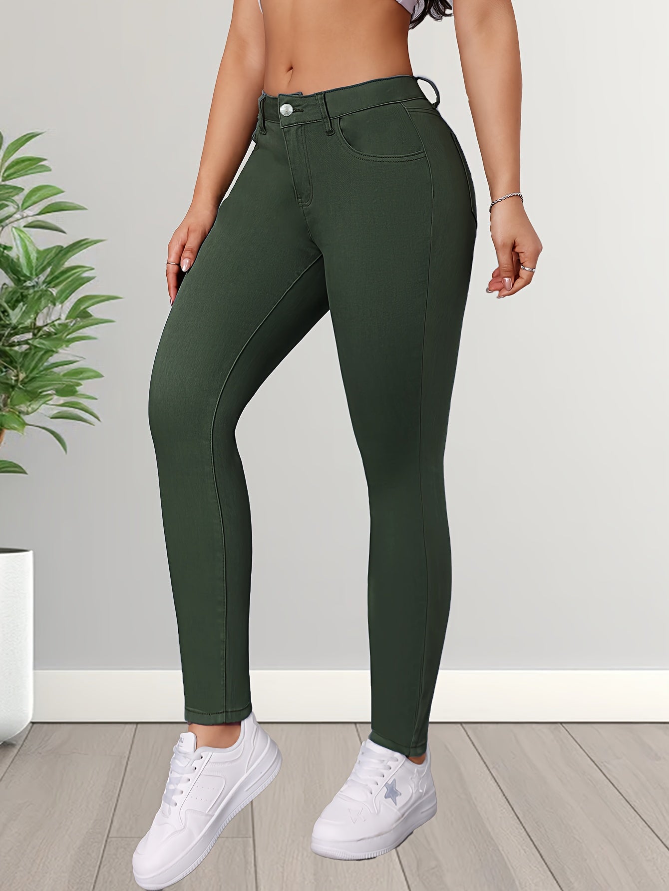 Groene hoge taille skinny jeans - flatterende pasvorm voor elke gelegenheid