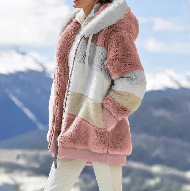Oversized sherpa jas voor dames – gestreepte winterjas met ritssluiting - Bakkermode.nl