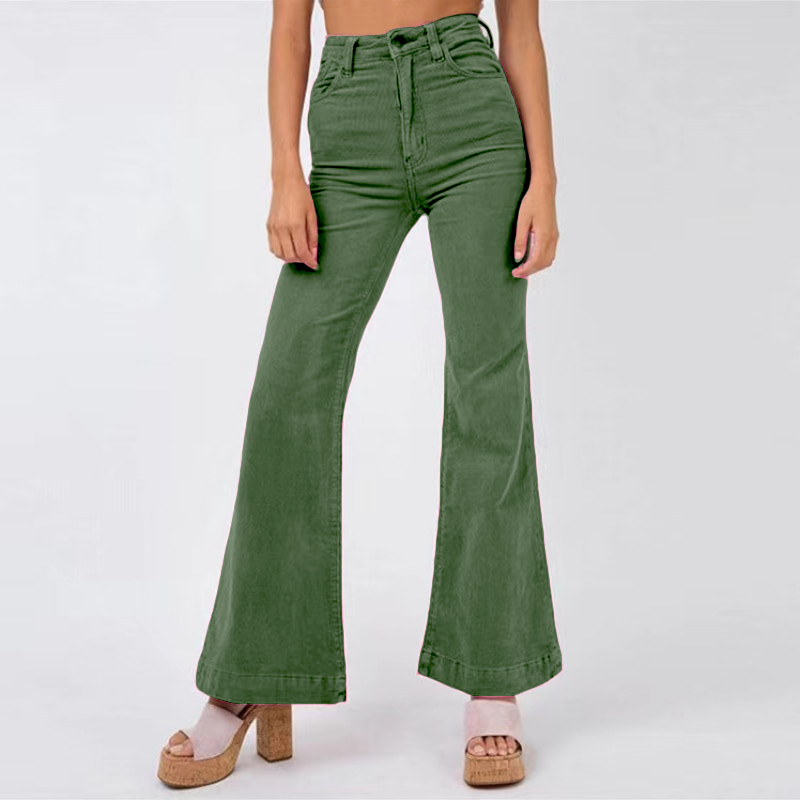 Flared corduroy broek - hoge taille dames flared pants met zakken