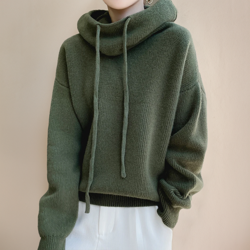 Gebreide hoodie - oversized vrouwen sweater met turtleneck - Bakkermode.nl