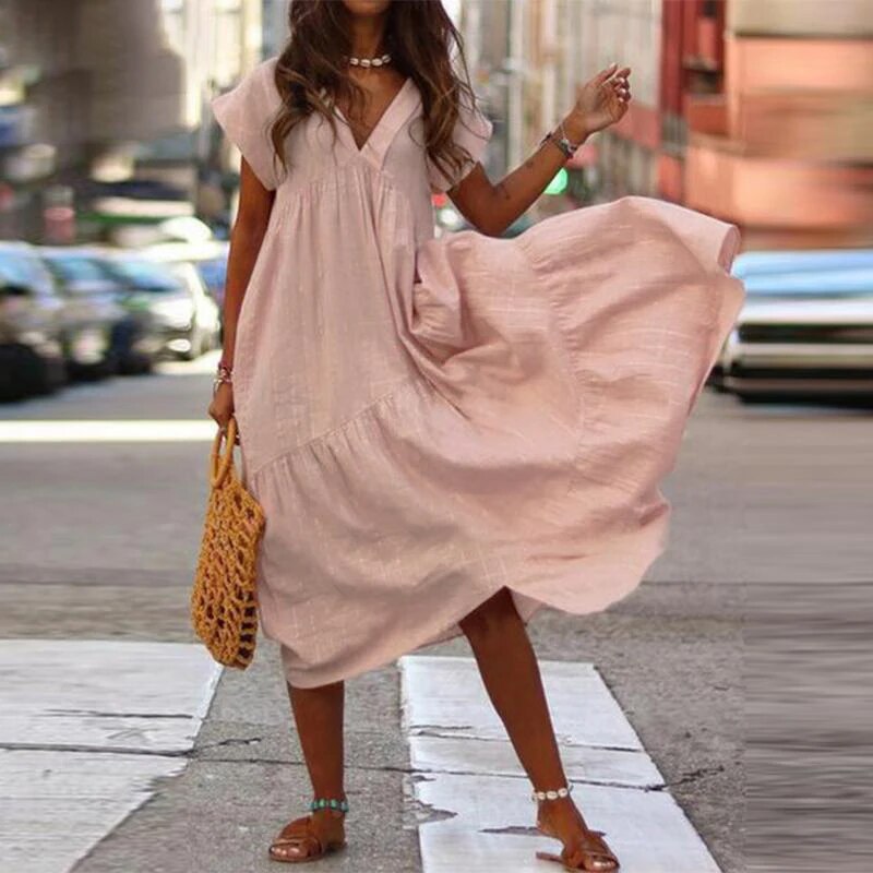 Dames casual zomerkleed - stoere boho losse fit, lichtgewicht stof, voor een dagje weg