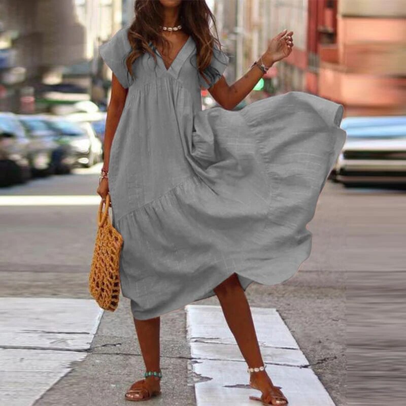 Dames casual zomerkleed - stoere boho losse fit, lichtgewicht stof, voor een dagje weg