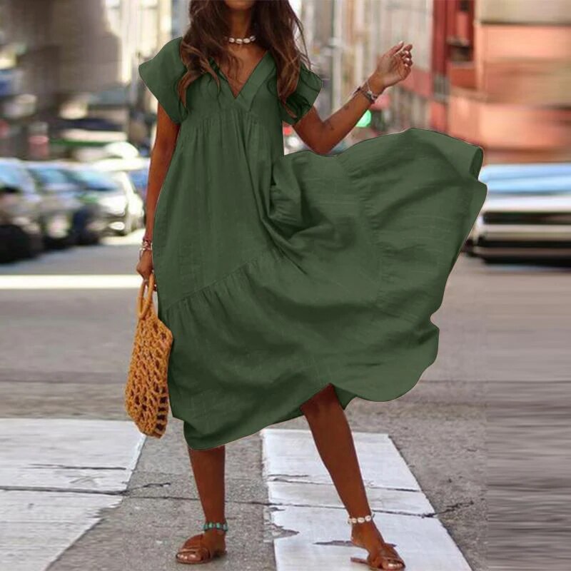 Dames casual zomerkleed - stoere boho losse fit, lichtgewicht stof, voor een dagje weg