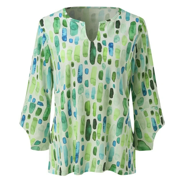 Dames casual katoenen blouse met lichte groen print – voor dagelijks gebruik