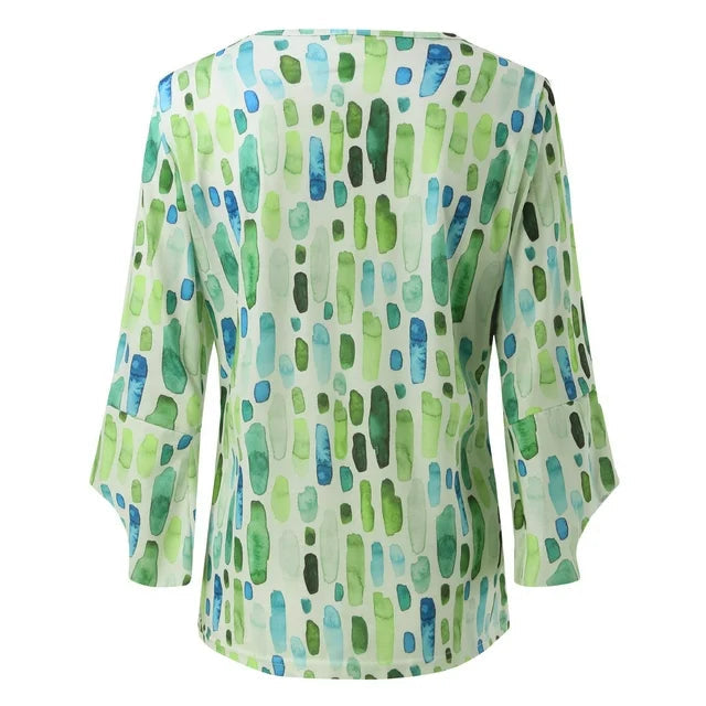 Dames casual katoenen blouse met lichte groen print – voor dagelijks gebruik