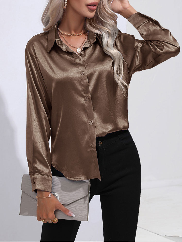 Satin blouse met knopen - elegante dames blouse met lange mouwen