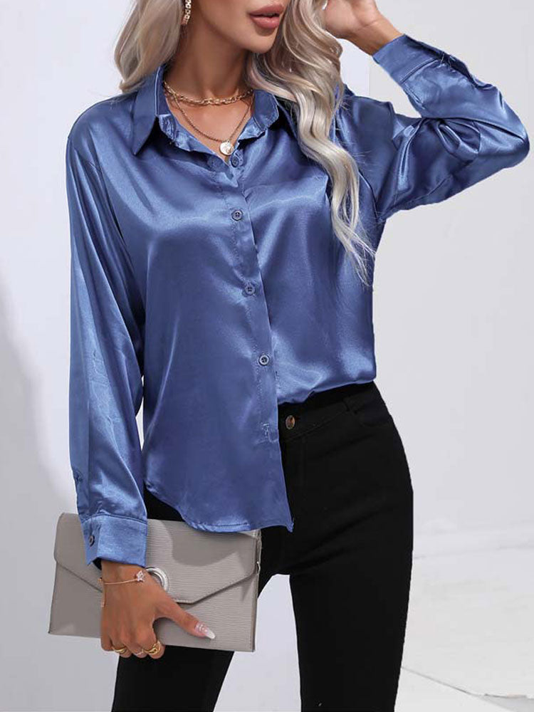 Satin blouse met knopen - elegante dames blouse met lange mouwen