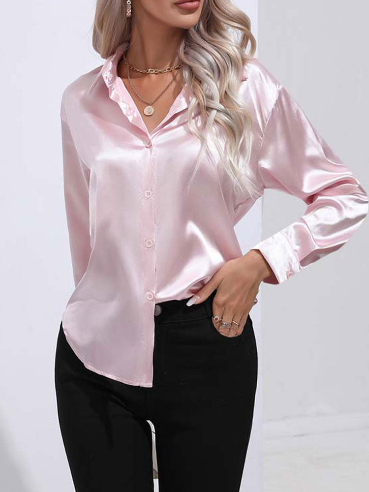 Satin blouse met knopen - elegante dames blouse met lange mouwen