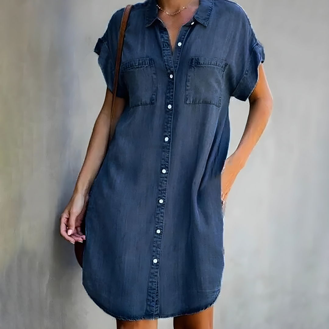 Dames denim shirtjurk met zakken - relaxte short sleeve tuniek voor casual uitjes