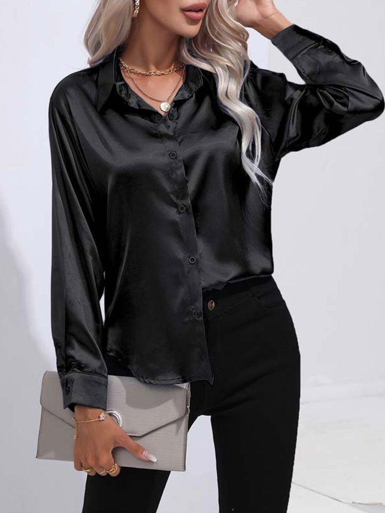Satin blouse met knopen - elegante dames blouse met lange mouwen