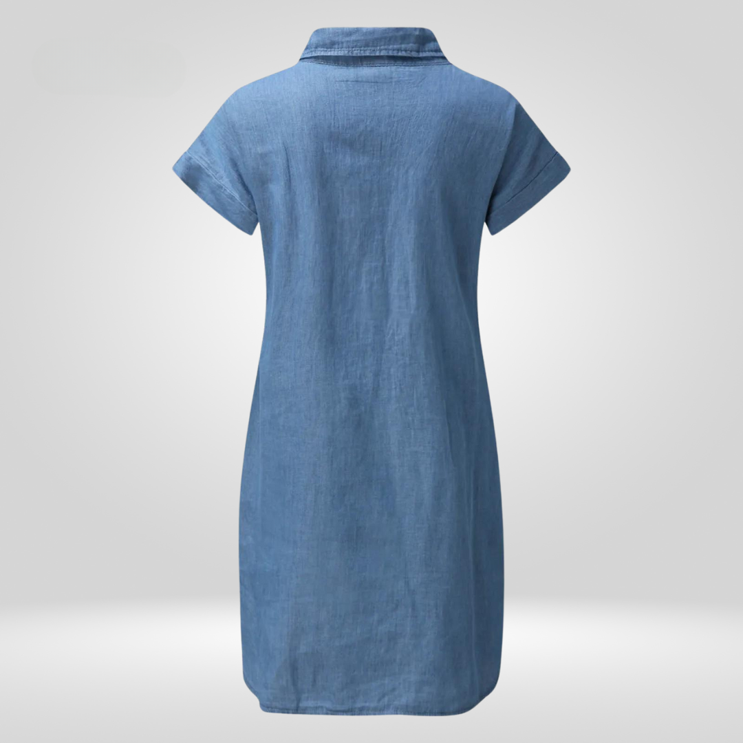 Dames denim shirtjurk met zakken - relaxte short sleeve tuniek voor casual uitjes