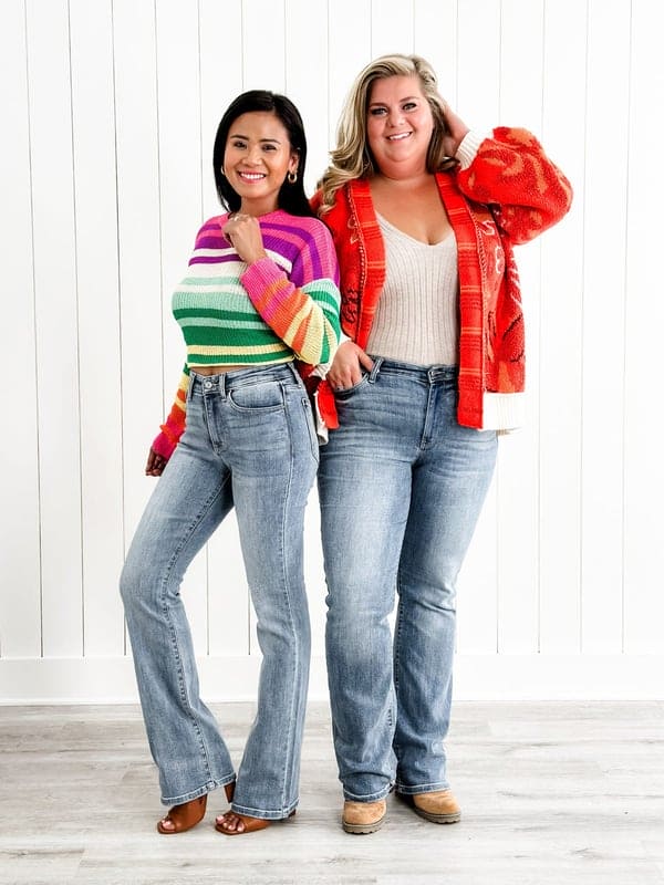 Tummy control denim jeans - flatterende vrouwen flared jeans