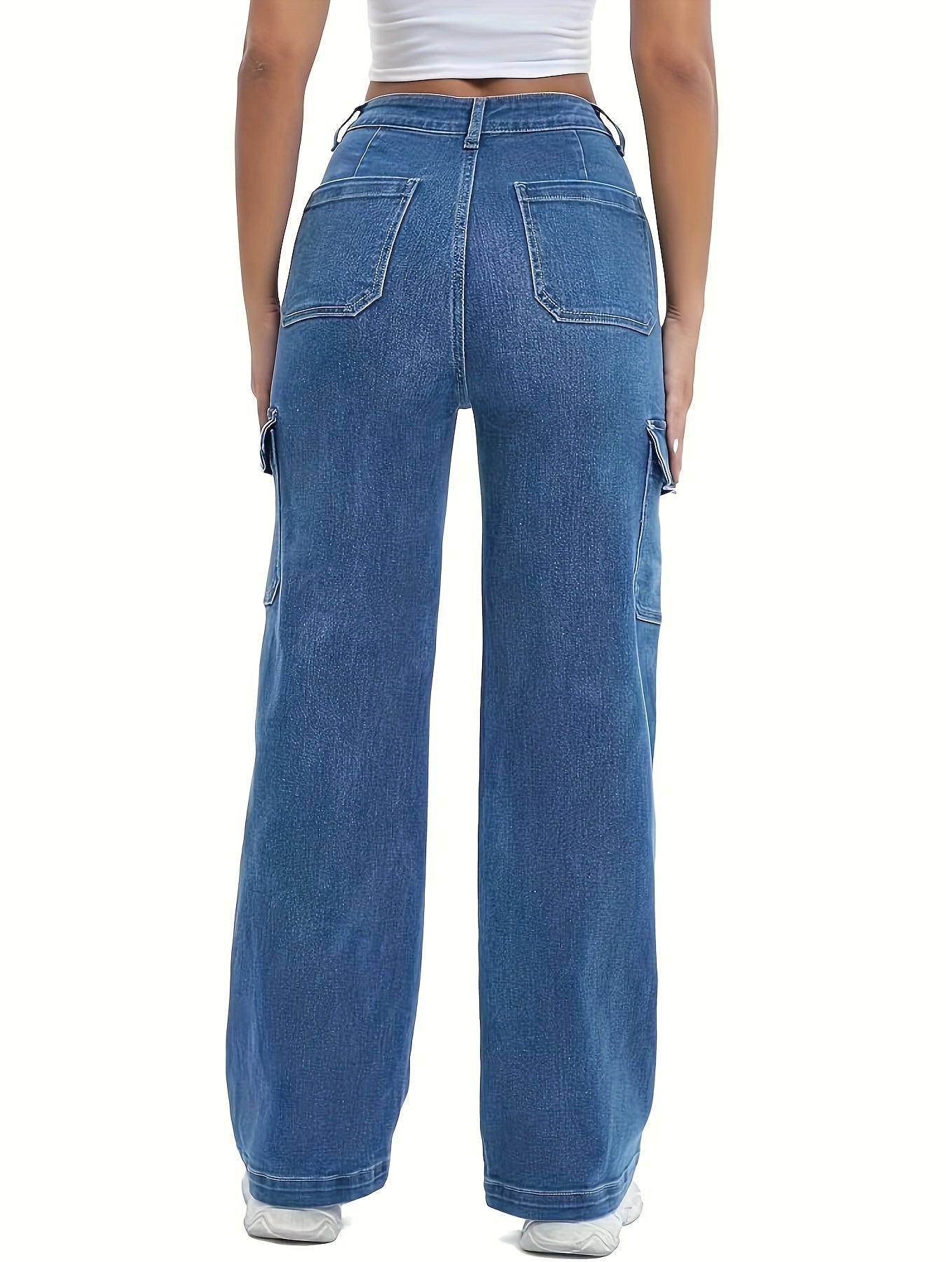 Dames cargo broek hoge taille denim jeans in blauw - casual wijde pijpen voor elke dag