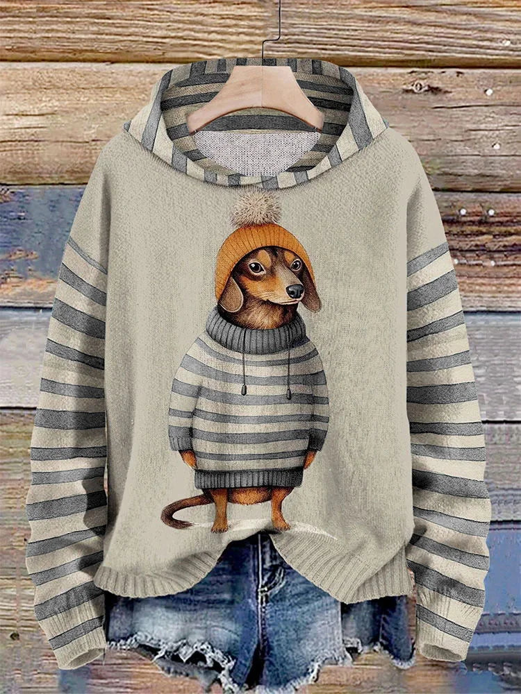 Hoodie met capuchon - stijlvolle dames sweater met schattige teckelprint - Bakkermode.nl