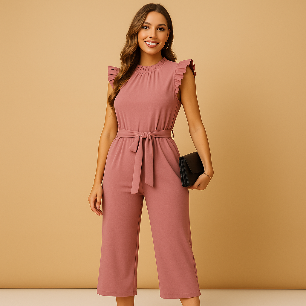 Dames jumpsuit met riem en kapmouwen - veelzijdige chique outfit voor casual of avondkleding
