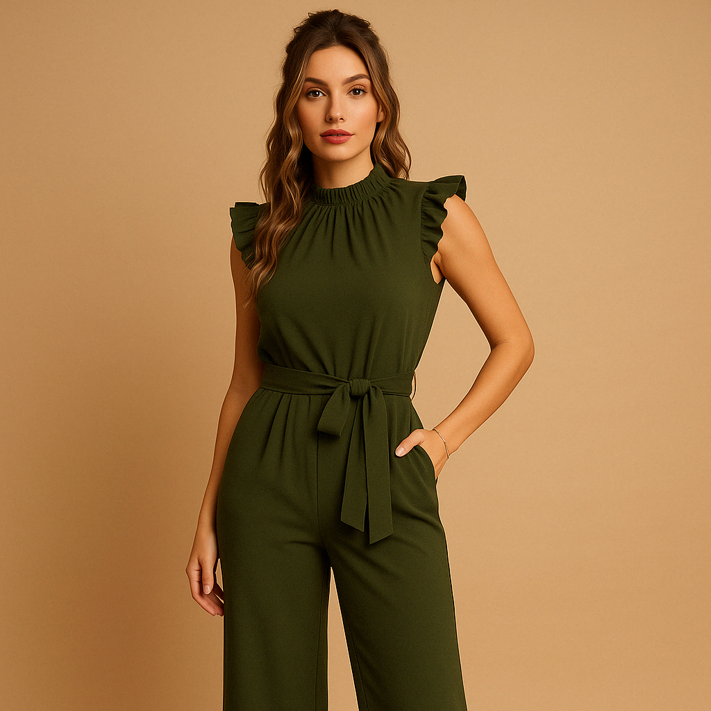 Dames jumpsuit met riem en kapmouwen - veelzijdige chique outfit voor casual of avondkleding