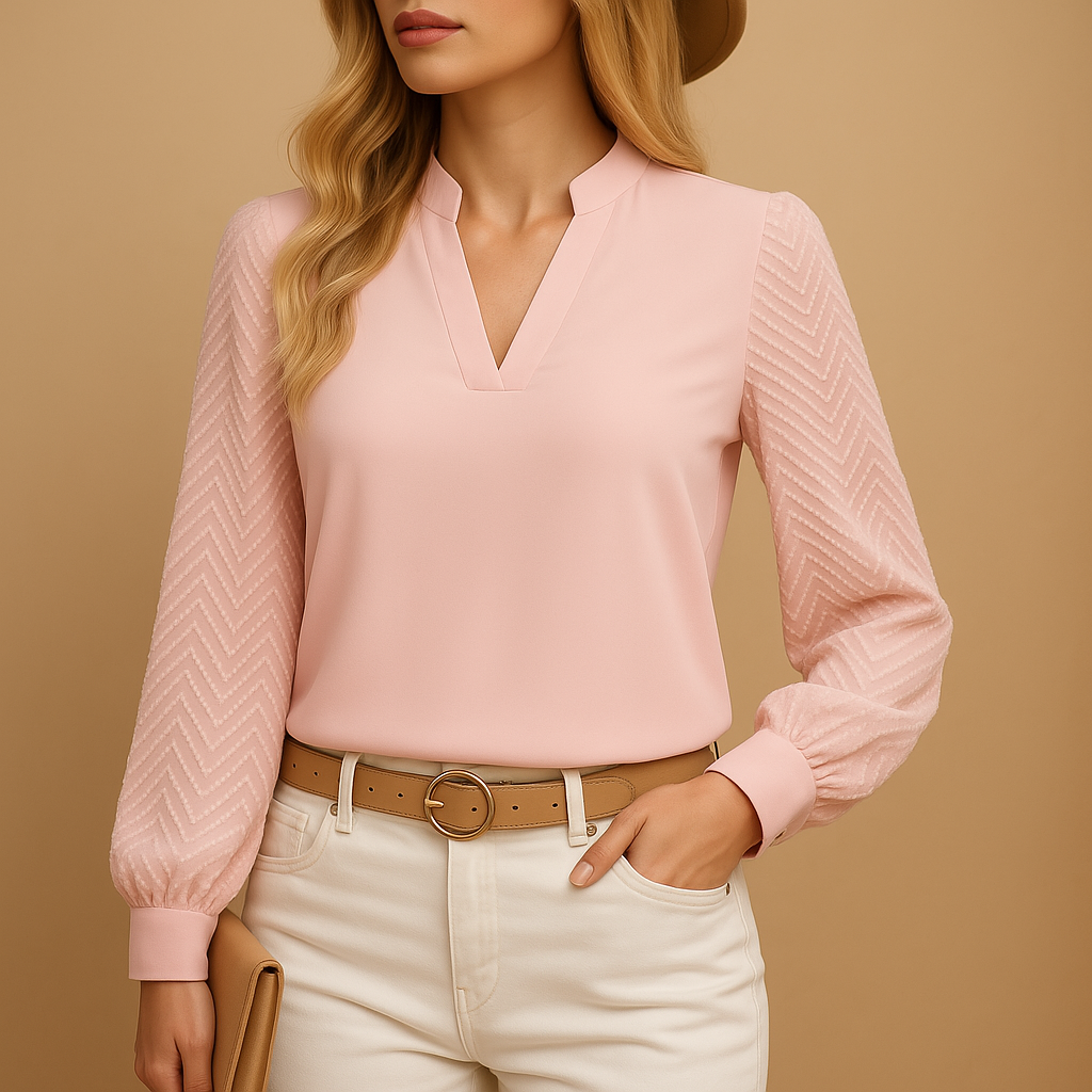 Dames v-hals blouse - elegante lange mouwen top voor chique casual stijl