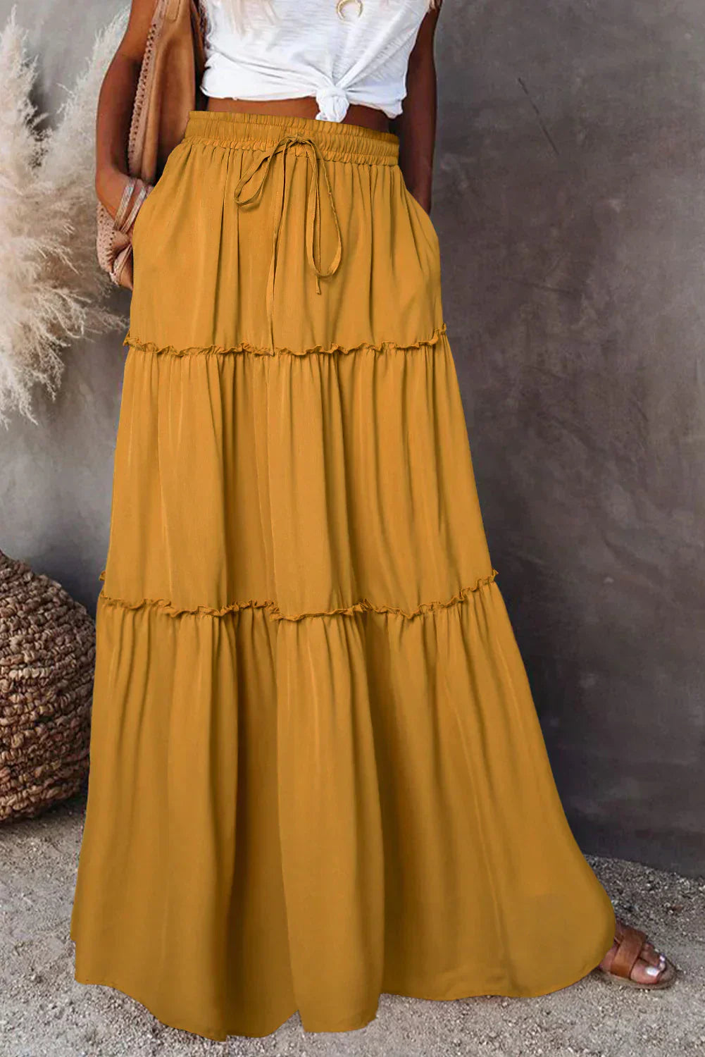 Gelaagde maxi rok - elegante damesrok met elastische tailleband