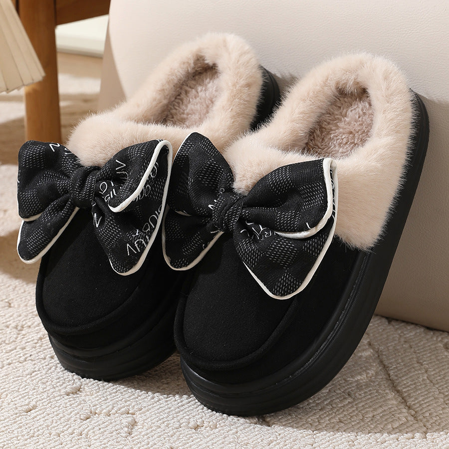 Warme pantoffels - dames huis slippers met pluche voering en strikdetail - Bakkermode.nl