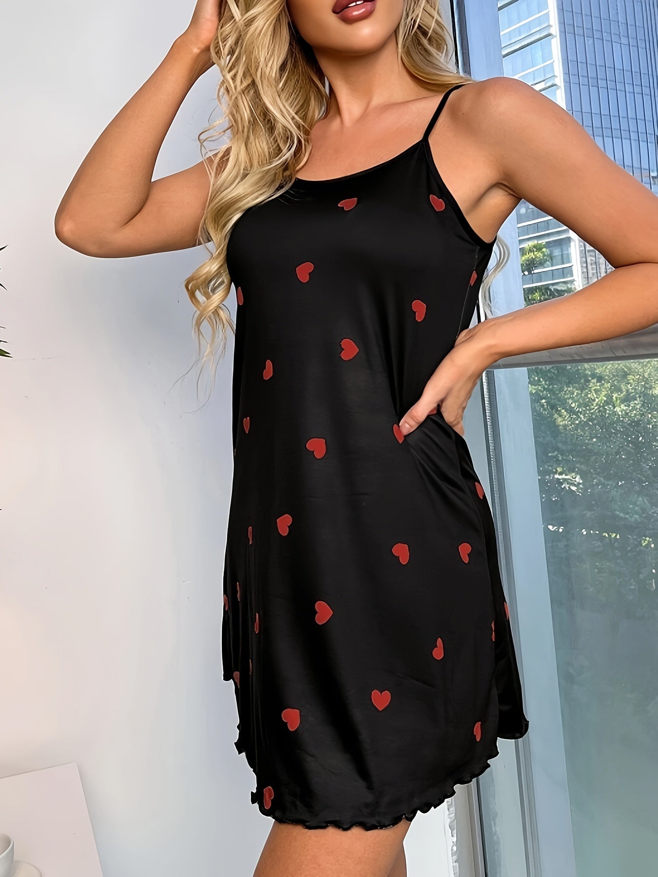 Mouwloze nachtjurk - dames nachtkleding met hartjesprint