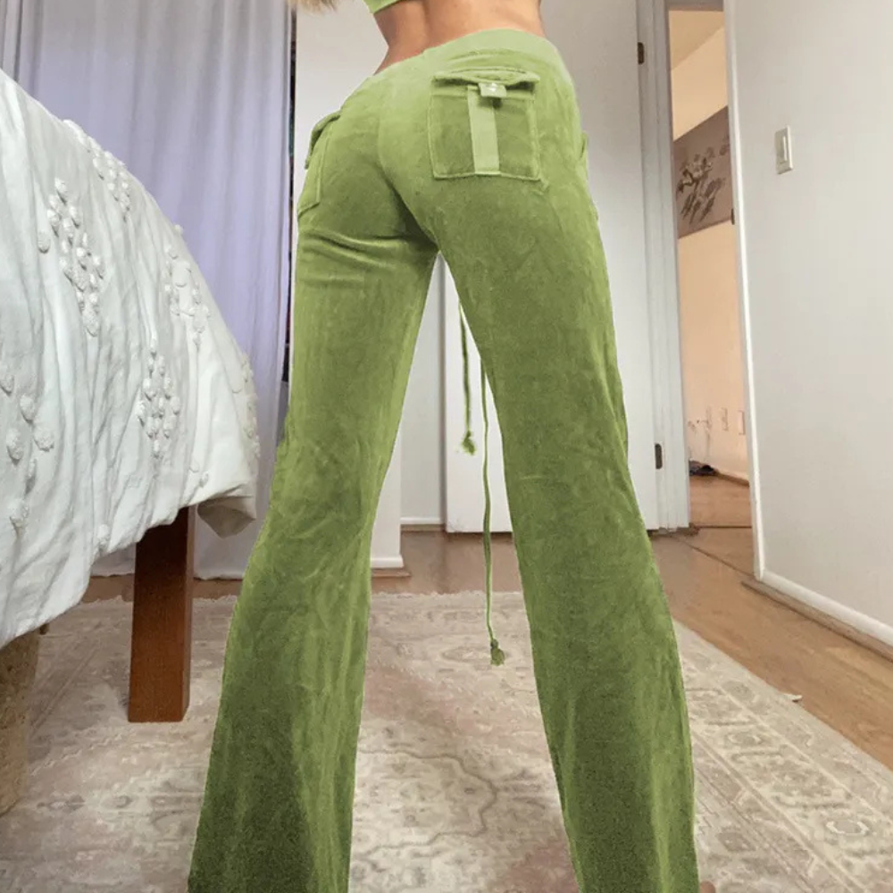 Dames casual sweatpants - lichtgewicht flared broek in gezellig groen voor dagelijks gebruik - voor thuis en casual uitjes