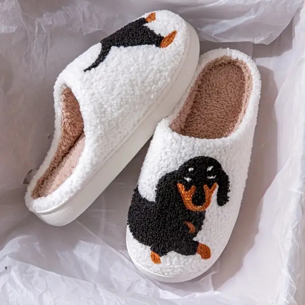 Dames fleece huisslippers met rottweiler ontwerp - zachte witte charme voor thuis