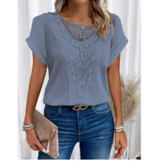 Dames casual top met elegant kantdetail - lichte blouse voor dagelijks gebruik