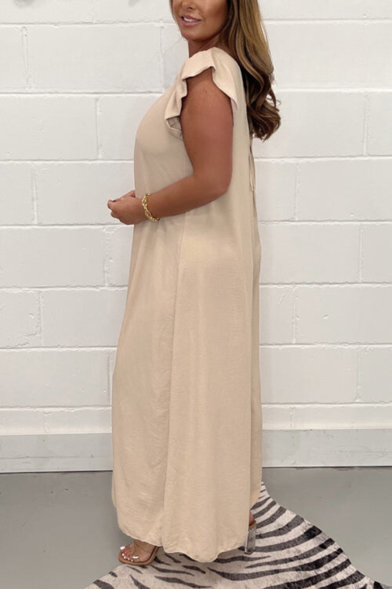 Maxi jurk voor dames met ruffle mouwen - elegante zomeroutfit voor tuinfeesten