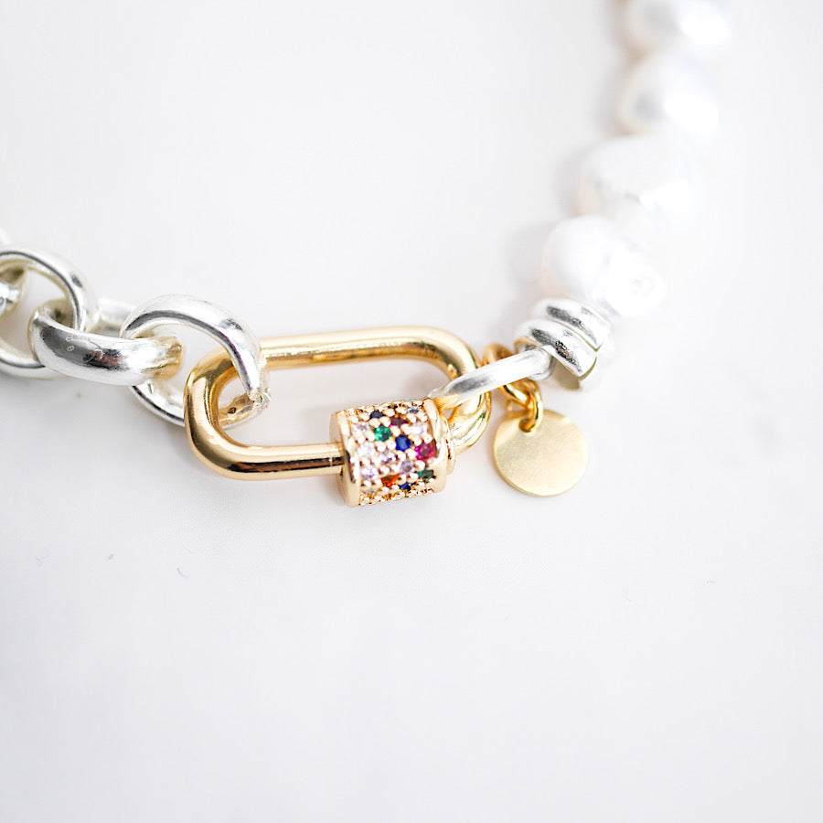 Armband - elegante zilveren en gouden schakelarmband voor dames