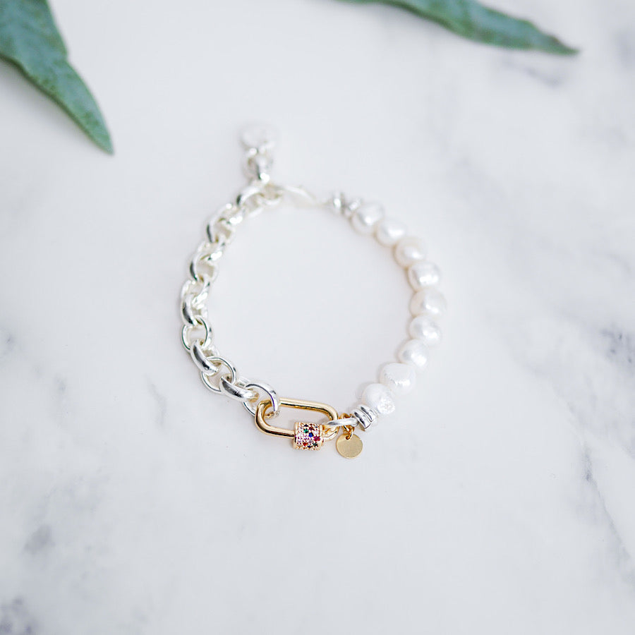 Armband - elegante zilveren en gouden schakelarmband voor dames