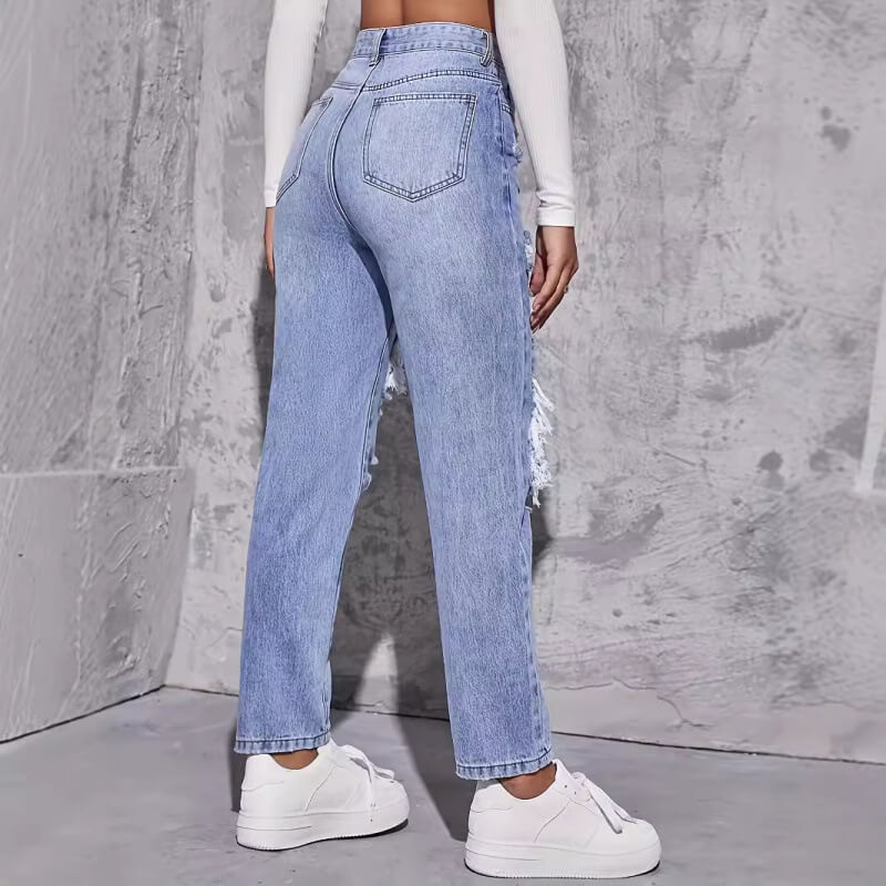 Dames hoge taille ripped jeans - distressed denim casual wear voor stijlvolle vrouwen