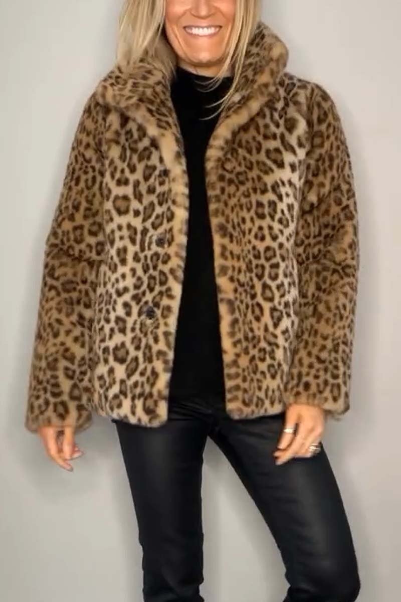 Leopardprint nepleer coat - stijlvolle dames winteroutdoor - Bakkermode.nl
