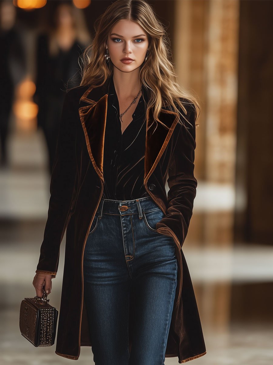 Velvet jas - elegante lange damesouterwear