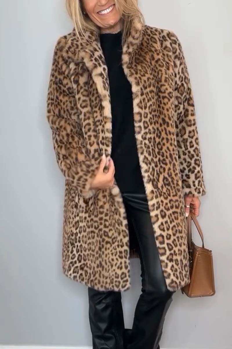 Leopardprint nepleer coat - stijlvolle dames winteroutdoor - Bakkermode.nl