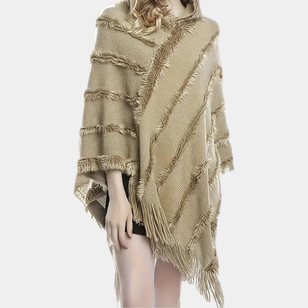 Khaki poncho - stijlvolle zachte wrap voor dames