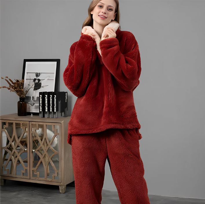 Fluffy pyjama set - dames ultra-zachte fleece slaapkleding