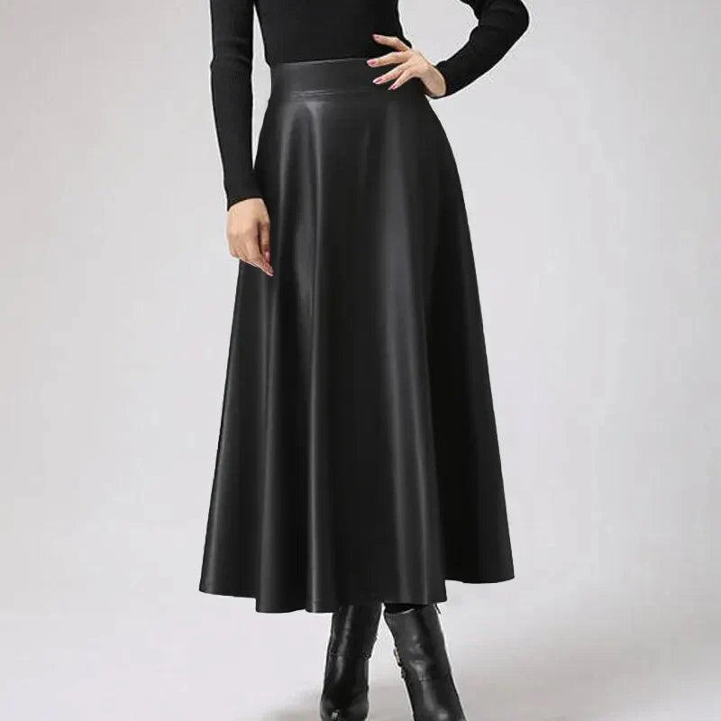 Lange leren rok - elegante zwarte damesrok