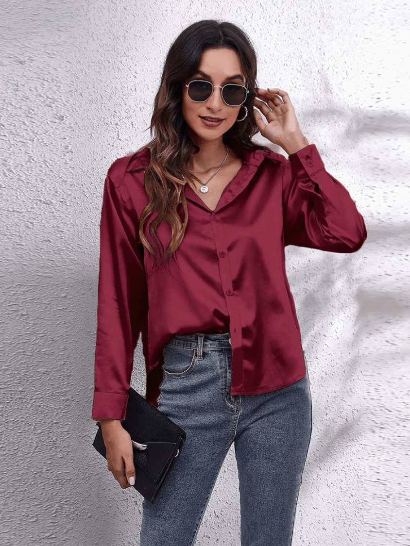 Dames satijnen blouse - elegante blouse met lange mouwen voor een luxe smart casual look