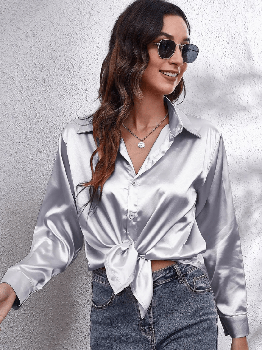 Dames satijnen blouse - elegante blouse met lange mouwen voor een luxe smart casual look