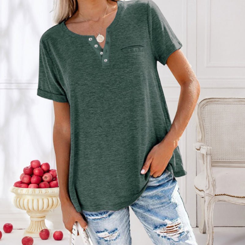 Dames casual t-shirt met korte mouwen en knopen - gezellige dagelijkse top voor vrouwen