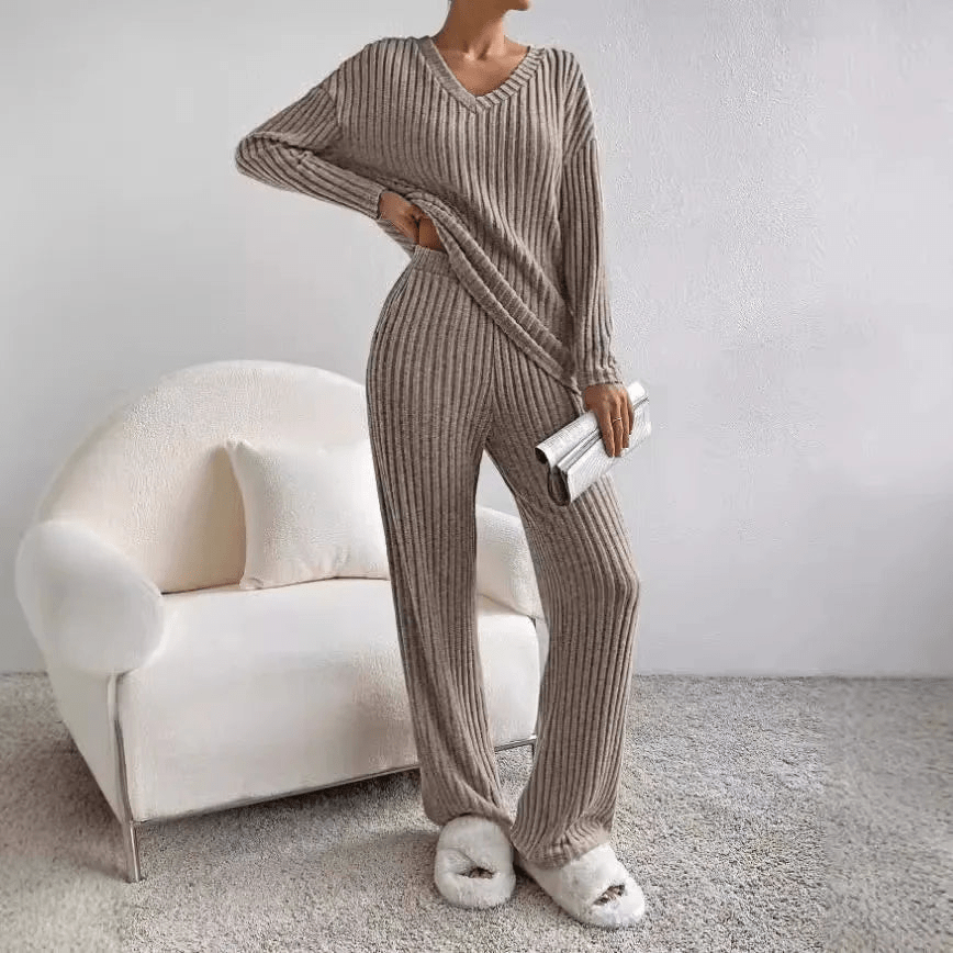 2-delige lounge set - stijlvolle dames rib gebreide pyjama outfit