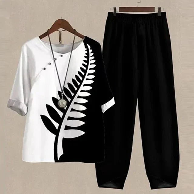 2-delige dames set met vlinderprint - casual loungewear