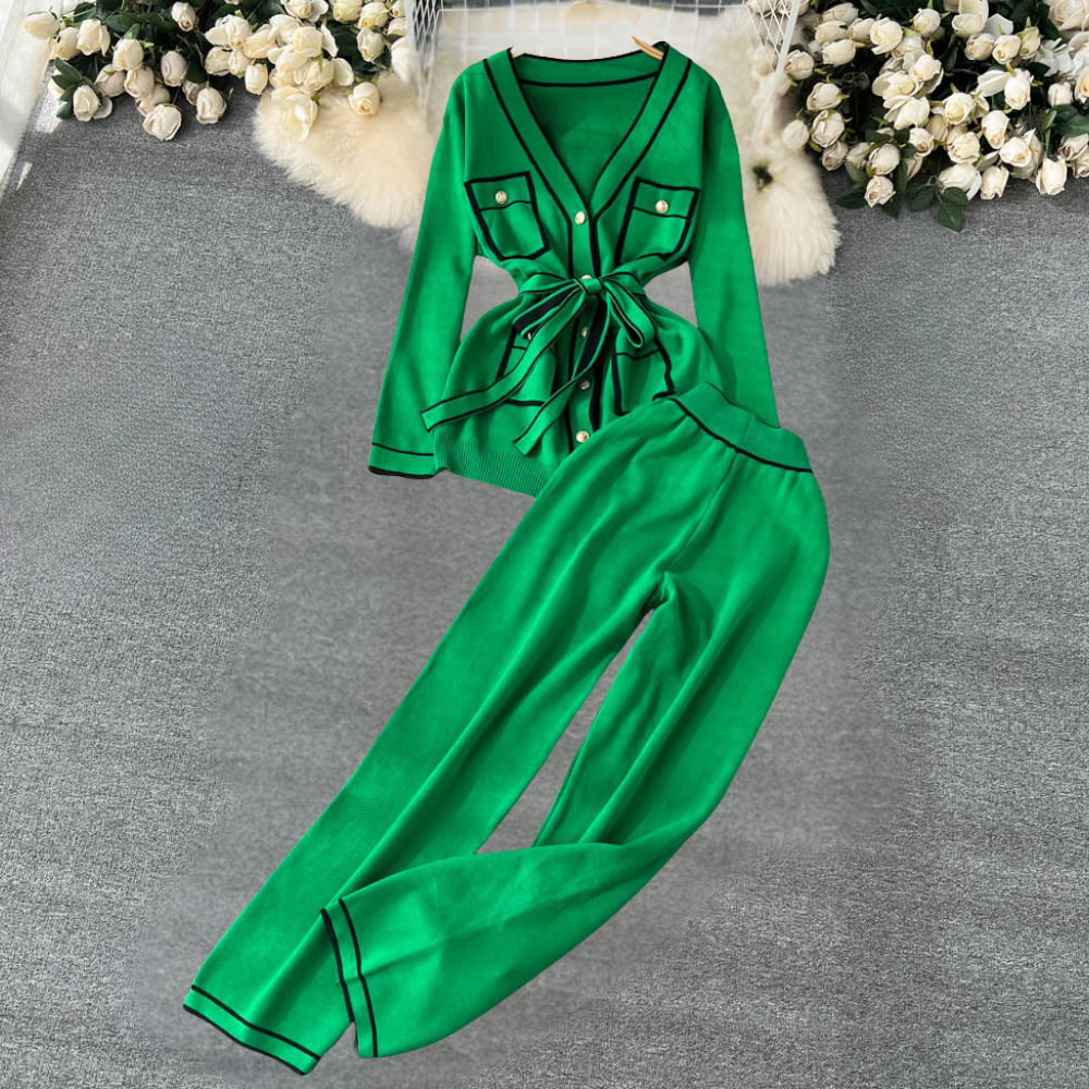 2-delige lounge set - trendy gebreide cardigan en broek