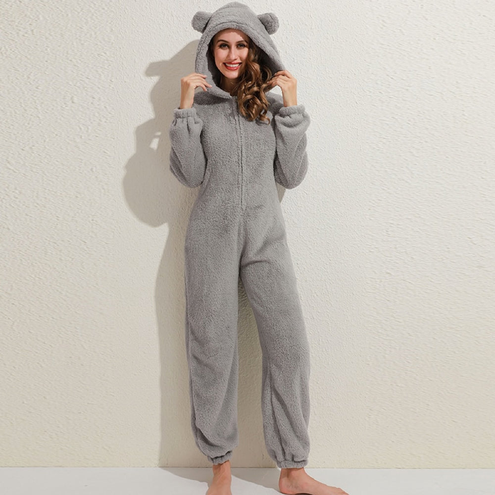 Fleece onesie met berenoren - snugglepaws dames loungewear